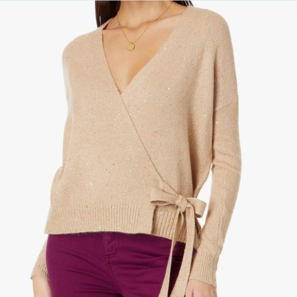 NWT Lilly Pulitzer Dixie Wrap Sweater Sand Bar Metallic Tan Gold Size XL Sequin